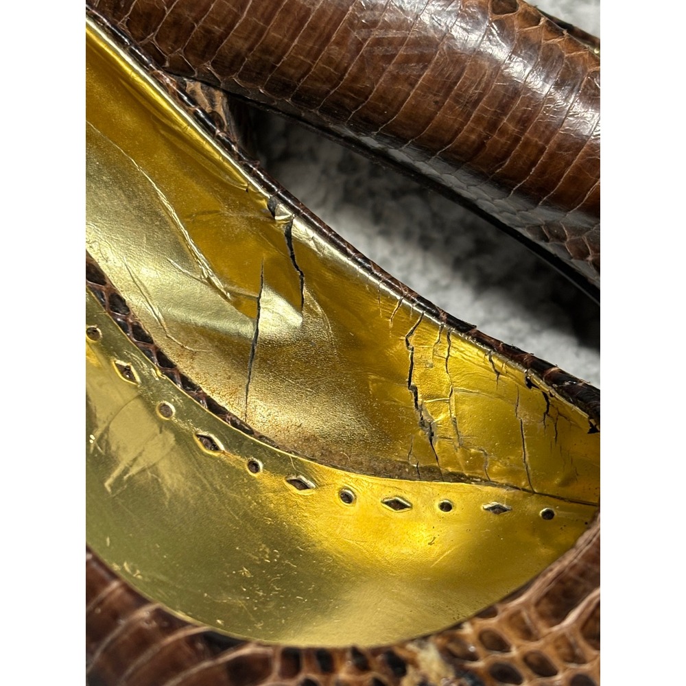 BCBGirls Calista Brown Snakeskin Embossed Leather Block Heel Pumps Size 8B 38 - Picture 3 of 8